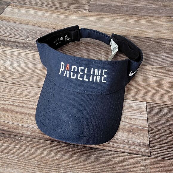 Nike Dri-FIT PACELINE Ace Visor M/L Blue White Swoosh Adjustable Performance Hat - Picture 1 of 9